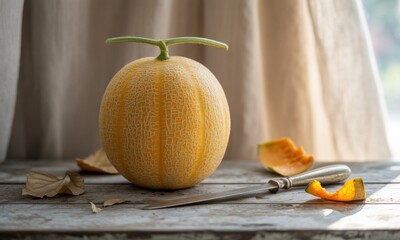 Cantaloupe on Wooden Surface