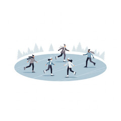 Obraz premium Minimalist flat-vector depiction of friends ice skating 