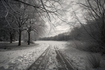 Obraz premium Winter scene of a park in monochrome