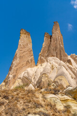 Volcanic rock formations landscape in Cappadocia, place of residence of ancient Christians