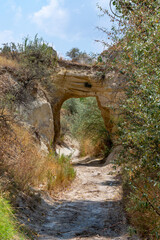 Volcanic rock formations landscape in Cappadocia, place of residence of ancient Christians