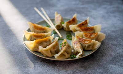 Crispy pan-fried dumplings on a plate