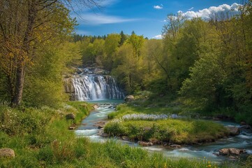 Summer cascade scene