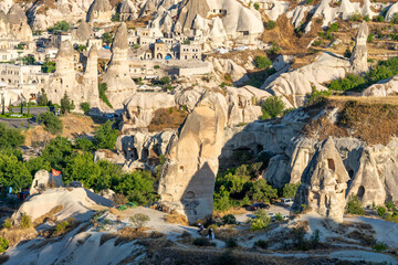 Volcanic rock formations landscape in Cappadocia, place of residence of ancient Christians