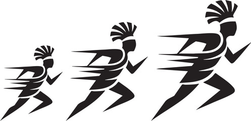 Abstract Minimalist Figures in Black and White Stylized Vector Design with Geometric Shapes and Dynamic Motion