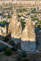 Volcanic rock formations landscape in Cappadocia, place of residence of ancient Christians