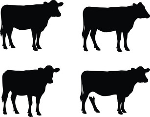 Silhouette cows, farm animals, livestock illustration, cattle shapes, agriculture concept, rural farming, cow outline, animal graphic, dairy industry, pasture scene