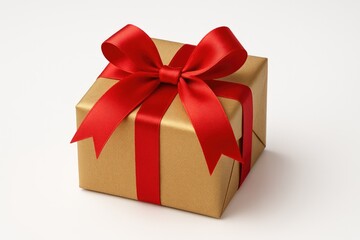 Fototapeta premium Seasonal wrapped present adorned with a red decorative bow