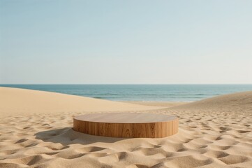 Obraz premium Wooden platform showcasing open area for your ornament and coastal scenery