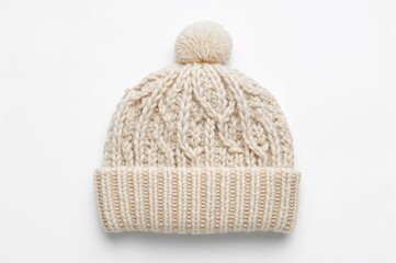 Cozy Woolen Hat in White for Cold Seasons on a Plain White Backdrop