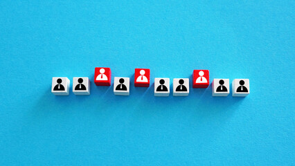 Employee figures with some highlighted in red. Staff selection.