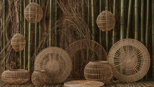 Bamboo and Rattan Basket Weaves as Background Texture