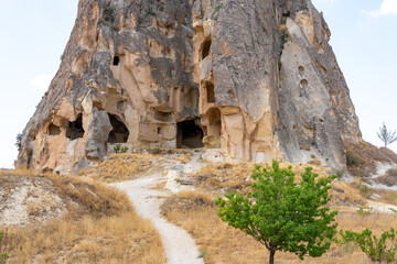 Volcanic rock formations landscape in Cappadocia, place of residence of ancient Christians