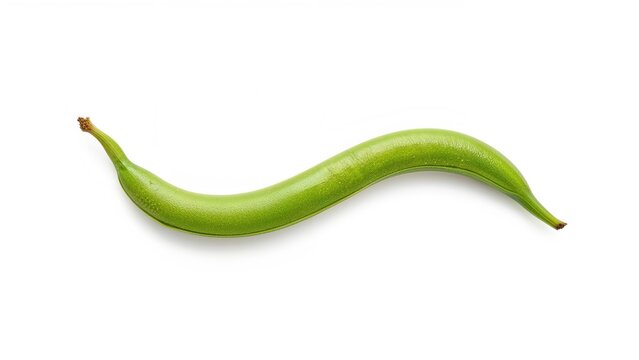 Close-up of sliced elongated green bean against a neutral background