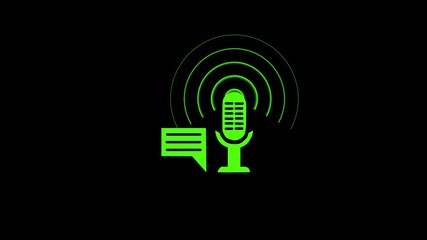 microphone animation with speech bubble and sound waves, symbolizing podcast, broadcasting, live streaming, and audio communication. Perfect for media content, radio shows, music channels, and voice-o