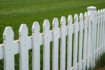Light-colored wooden barrier with lush grassy backdrop