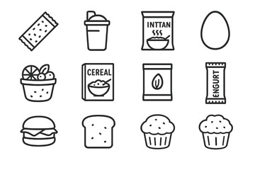 Vector tube icon fruit bar egg granola box protein icons energy collection