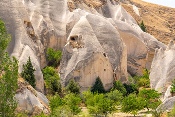 Volcanic rock formations landscape in Cappadocia, place of residence of ancient Christians
