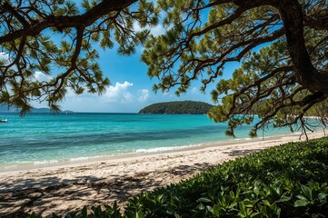 Scenic beach and crystal-clear turquoise sea at a tropical island