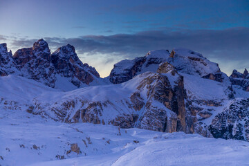 Dolomites mountains, Alpi Dolomiti beautiful scenic landscape in summer. Italian Alps mountain summits and rocky tower peaks above green valley alpine scene near Cortina'd'Amprezzo