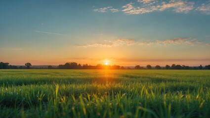 Evening Scene Highlighting World Environment Day: Sunset and Verdant Grass