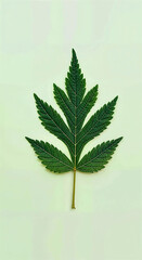 Symmetrical Green Leaf with Serrated Pinnate Structure on Light Background for Botanical Styling and Conceptual Impact
