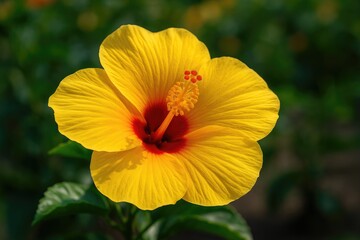 Fototapeta premium Magnified view of a bright yellow hibiscus blossom