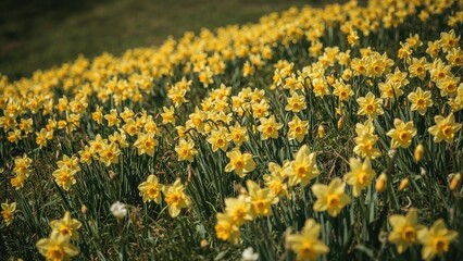Fototapeta premium Spring landscape covered with yellow daffodil blooms