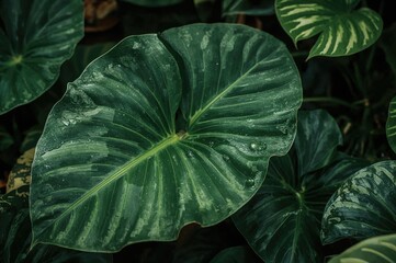 Close-up of Xanthosoma foliage