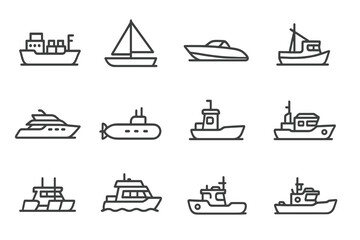 Patrol boat icon sailboat yacht marine ship catamaran submarine vessel vector icons