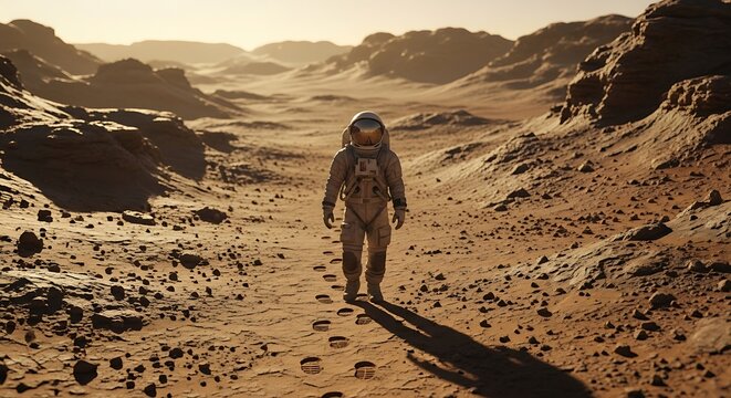 Astronaut Exploring Martian Landscape. - Powered by Adobe