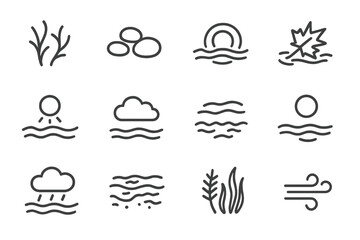 Leaf lines mud environment reflection icon cloud water vector rain pebbles lake