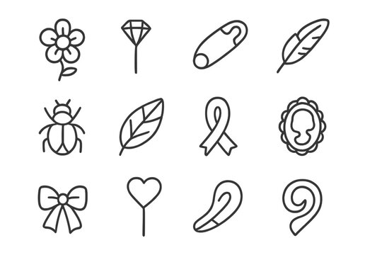 Icon heart safety pin feather elegant bow motif vector brooch vintage