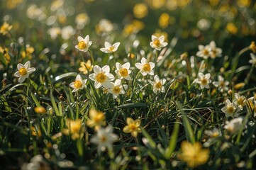 Wild yellow and white blossoms in their natural habitat