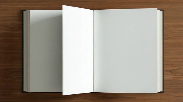 Blank open book pages flipping on white background, clean publishing mockup and template animation