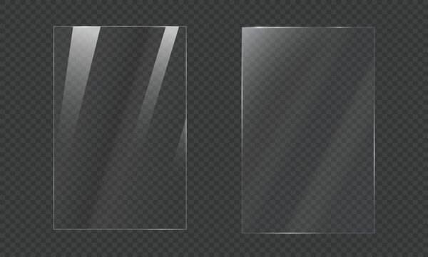 Realistic portrait shiny glossy glass panel with light glare reflective surface effect overlay on isolated background rectangle gradient window mirror