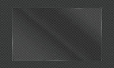 Realistic shiny glossy glass panel with light glare reflective surface effect overlay on isolated background rectangle gradient window mirror