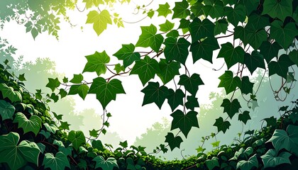 Lush green ivy canopy, sunlight filters through