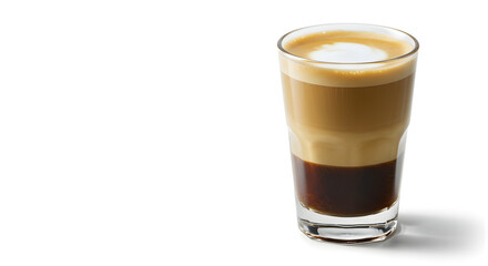 Layered coffee drink in glass showcasing rich colors and textures  