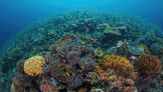 Vibrant Marine Ecosystem Featuring Colorful Fish and Coral Structures