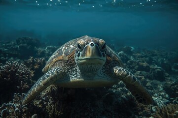 Fototapeta premium Close-up of a turtle beneath the water surface