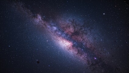 Fototapeta premium Wide-angle cosmic view of the galaxy featuring numerous stars against a dark night backdrop.