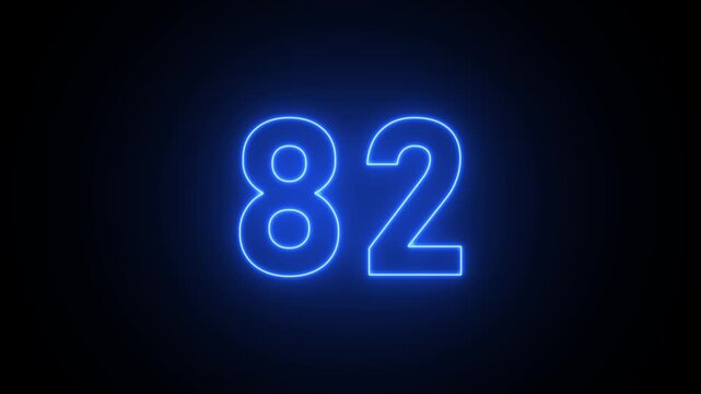 Vivid pink neon number 82 glowing intensely on a dark black background eighty two numeral