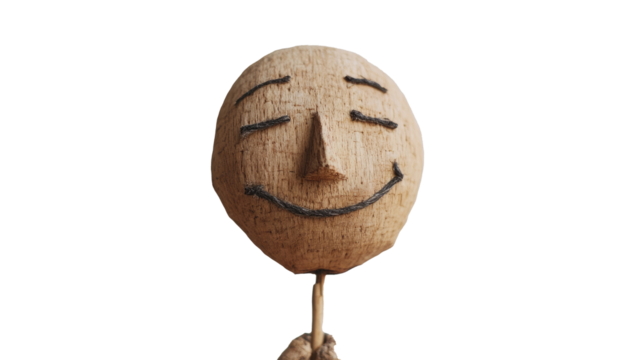 A tiny wooden puppet on a white background  png