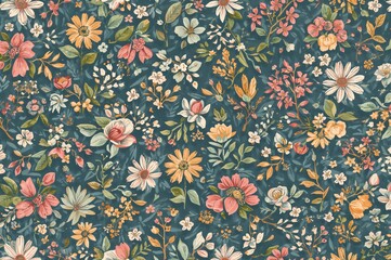 Lovely continuous floral design featuring basic blossoms. Ideal backdrop with ornamental flower motifs for fabric, packaging, apparel, covers, paper crafts, printing, and scrapbooking. gentle tones
