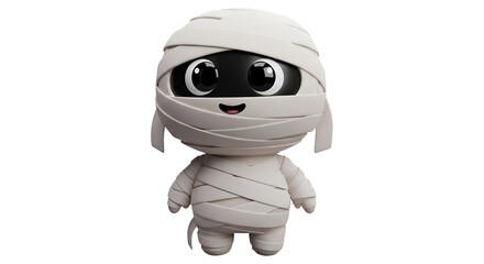 Cute 3D cartoon mummy character isolated on transparent background