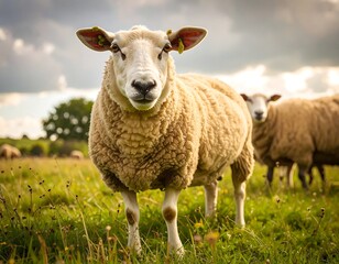 Fototapeta premium Sheep in a grassy field (1)
