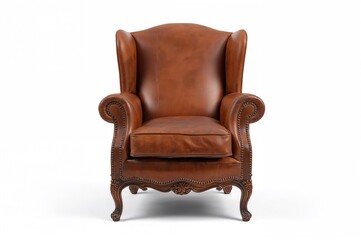 Classic brown antique armchair on a white backdrop