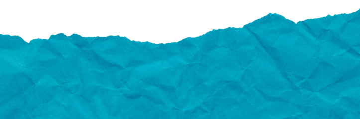 Torn edge of turquoise blue crumpled paper, isolated textured scrap for collage in bright colors