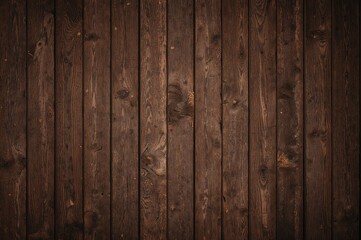 Fototapeta premium Overhead Perspective of Weathered, Coarse Rustic Dark Brown Cedar Planks with Straw Spread Out, Ideal for Backgrounds and Templates Featuring Empty Area for Your Text or Design, Vertical